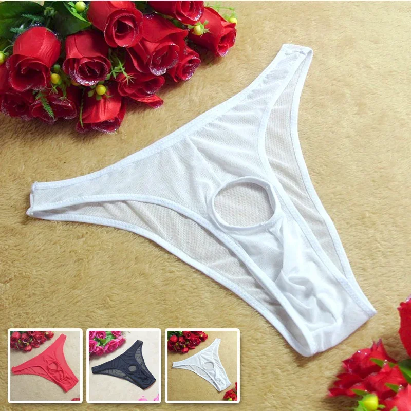 

Men's Underwear Hole Briefs Hollow See through Solid color Low rise Thongs Knickers Underpants Elastic Clothing