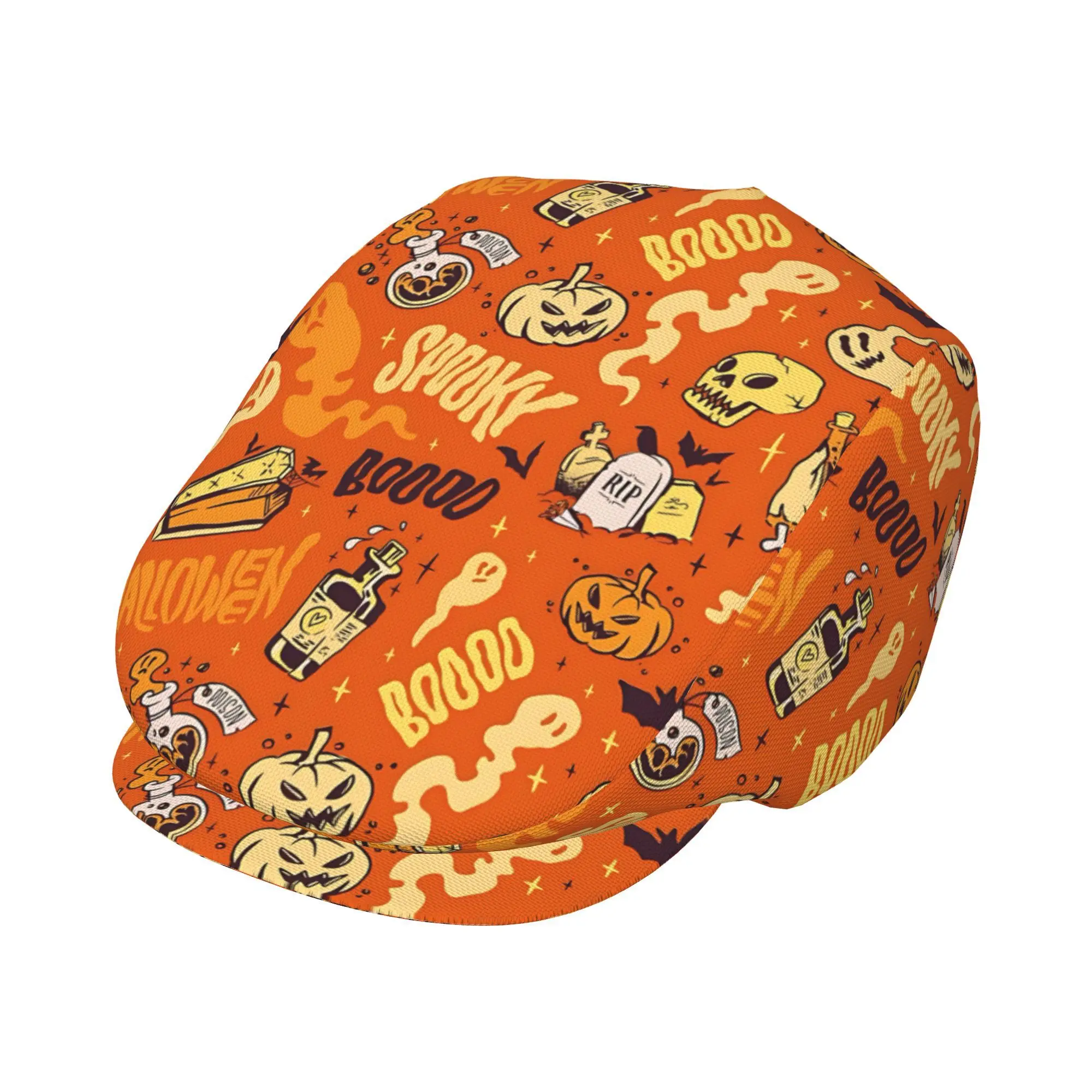1pc Orange Night Horror Symbol All-over printed beret,  newsboy cap, unisex, a must-have fashion accessory for outdoor leisure a