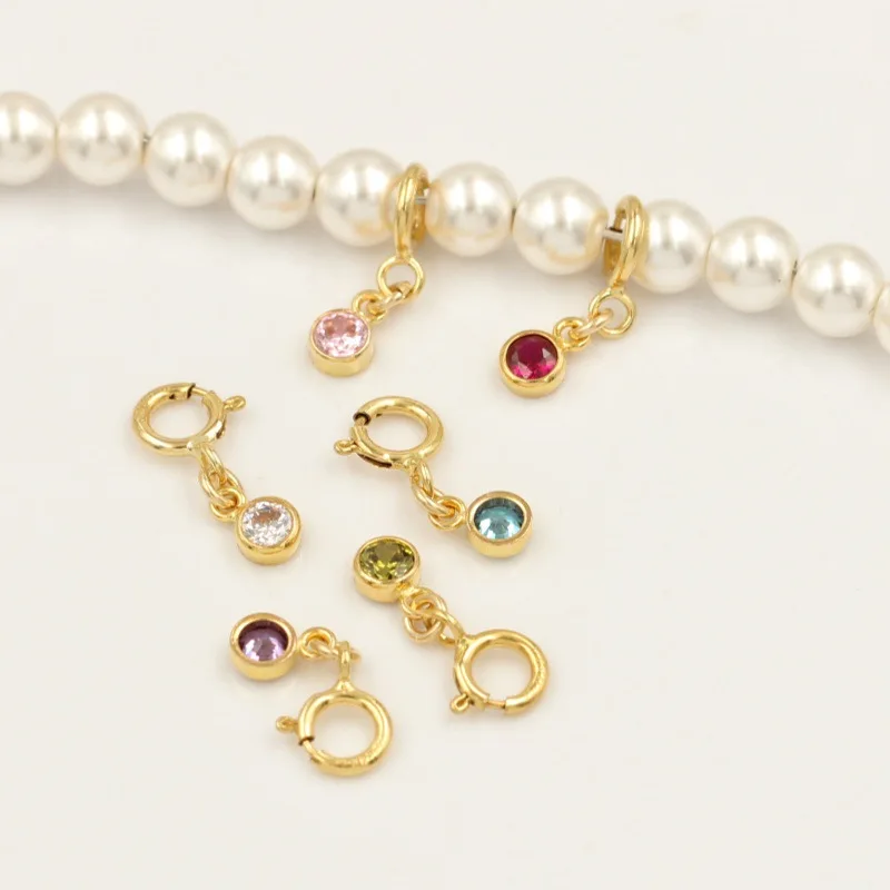 14K Gold Filled Spring Ring Clasps With Birth Stone CZ Pendant Wholesale Supplies for Bracelets Necklace Making Jewelry Findings view 4