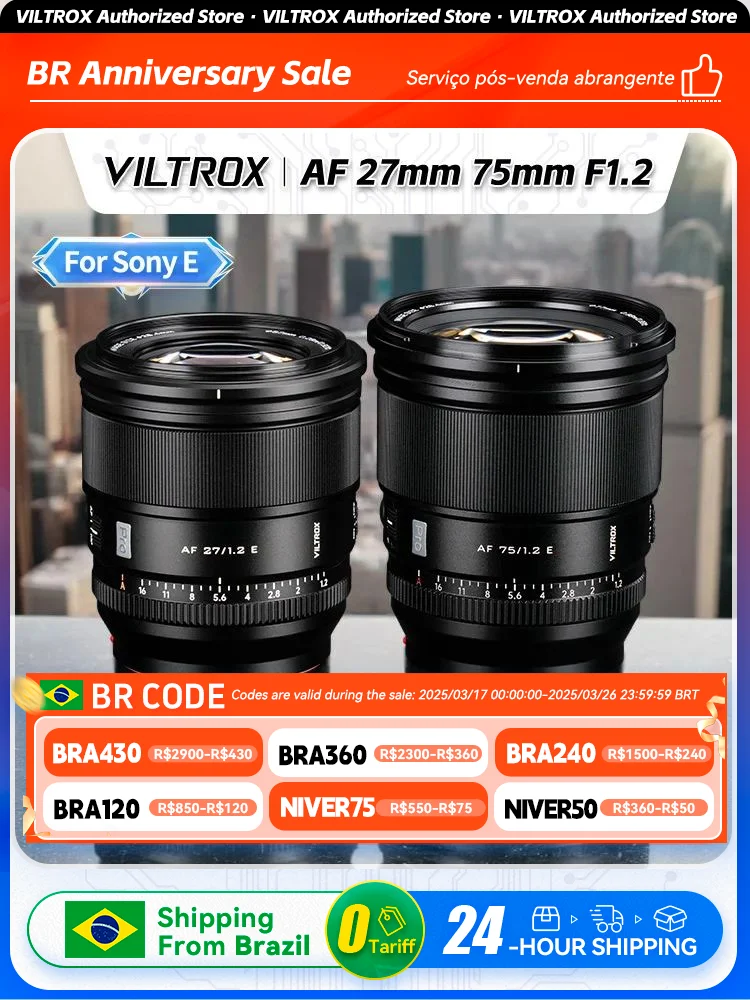 【 Do Brasil 】 Viltrox 27mm 75mm F1.2 Pro APS-C Auto Focus Camera Lens for sony E A6400 ZVE10 A6600Nikon Z Z6 Z30 Z60 27 F1.2 1.2