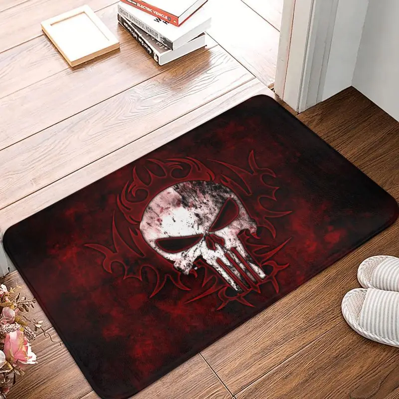 Custom Vintage Skull Punishers Skeleton Front Door Mat Anti-Slip Outdoor Absorbent Doormat Kitchen Bedroom Entrance Rug Carpet