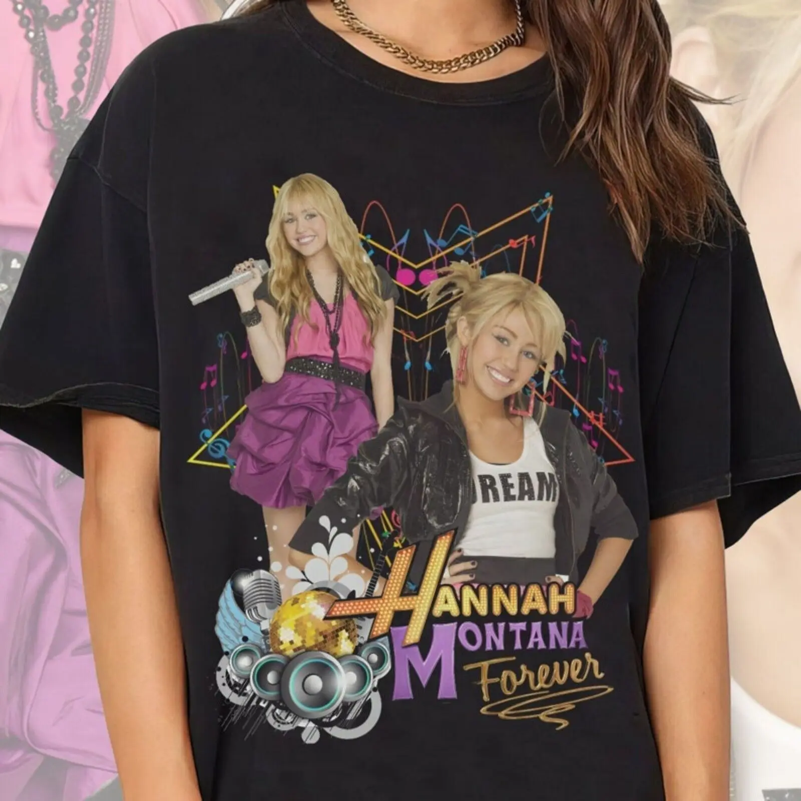 Hannah montana gömlek retro 90s tarzı yeni siyah TE2237