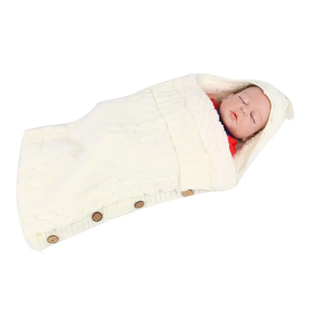 Cute Thick Winter Knit Button Newborn Wrap Blanket Baby Swaddle Wrap Swaddling Stroller Wrap Swaddle Sleeping Bag