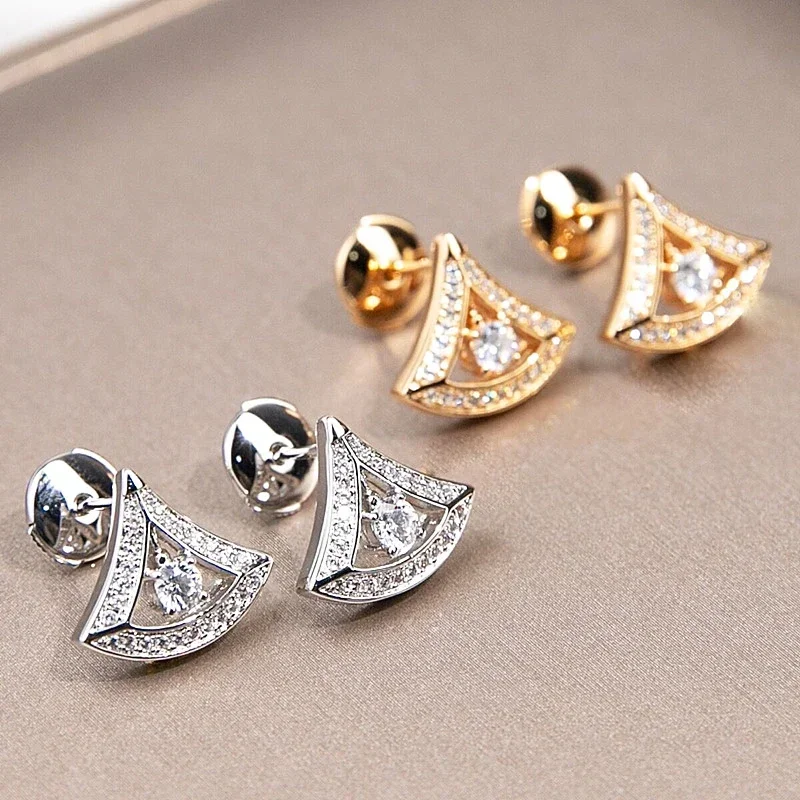 

SFE High Quality 925 Sterling Silver Diamond Set Small Fan Earrings Feminine Elegant Luxury Jewelry Valentine's Day Gift