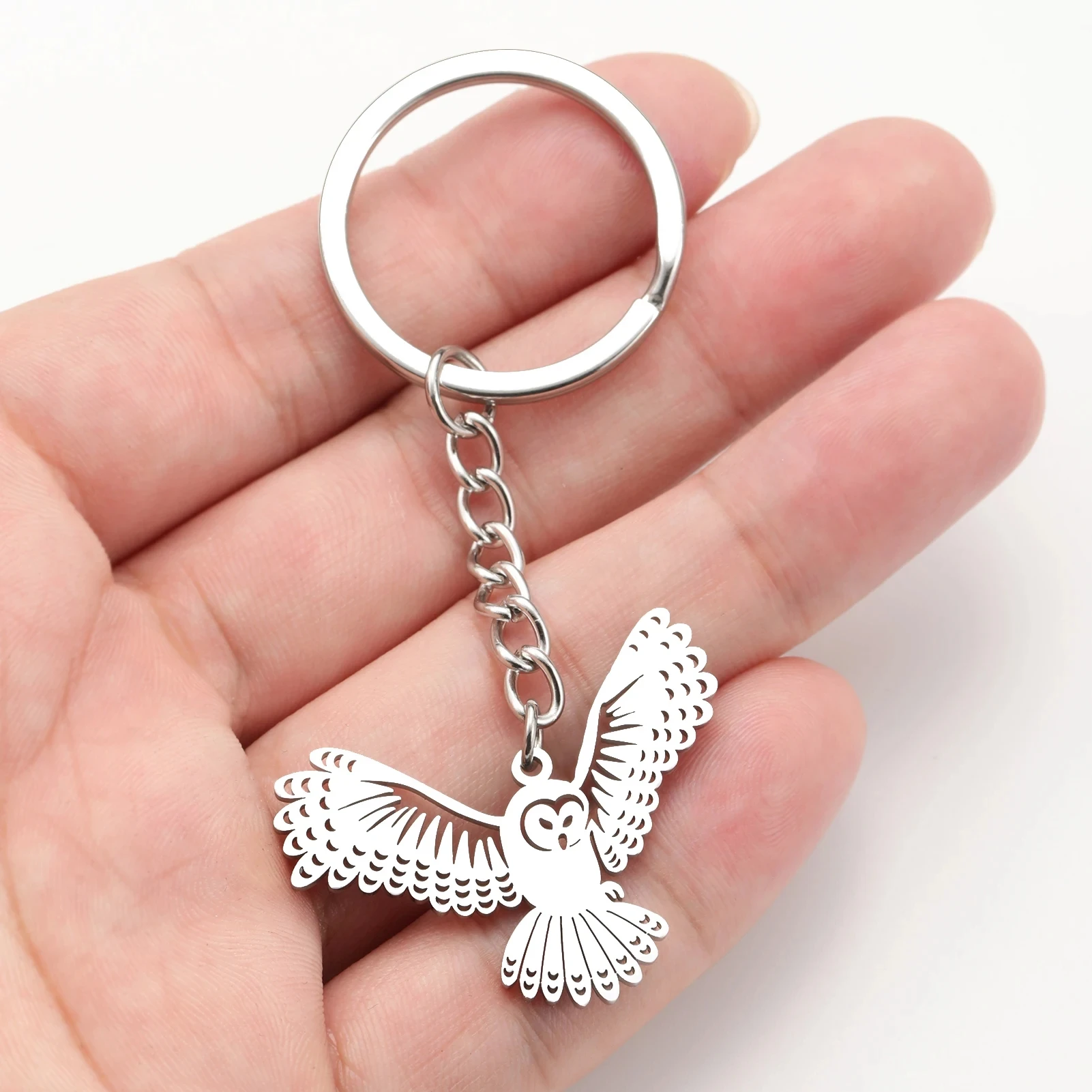 COOLTIME Phoenix Owl Pendant Keychain for Women Men Stainless Steel Hollow Bird Charm Car Key Chain Fashion Keyring Jewelry Gift