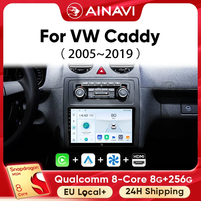 Ainavi Radio de coche para Volkswagen VW Caddy 2005-2019 Carplay inalámbrico Android Auto Multimedia 4G reproductor DSP 48EQ GPS HDMI 2DIN