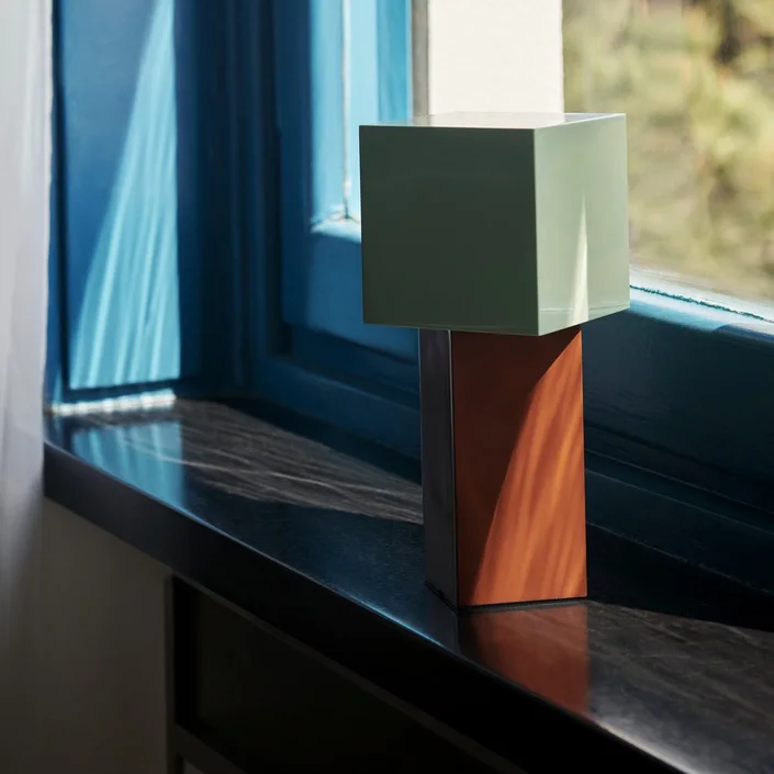 Rechargeable geometric metal desk lamp with rotatable lampshade touch control stepless dimming