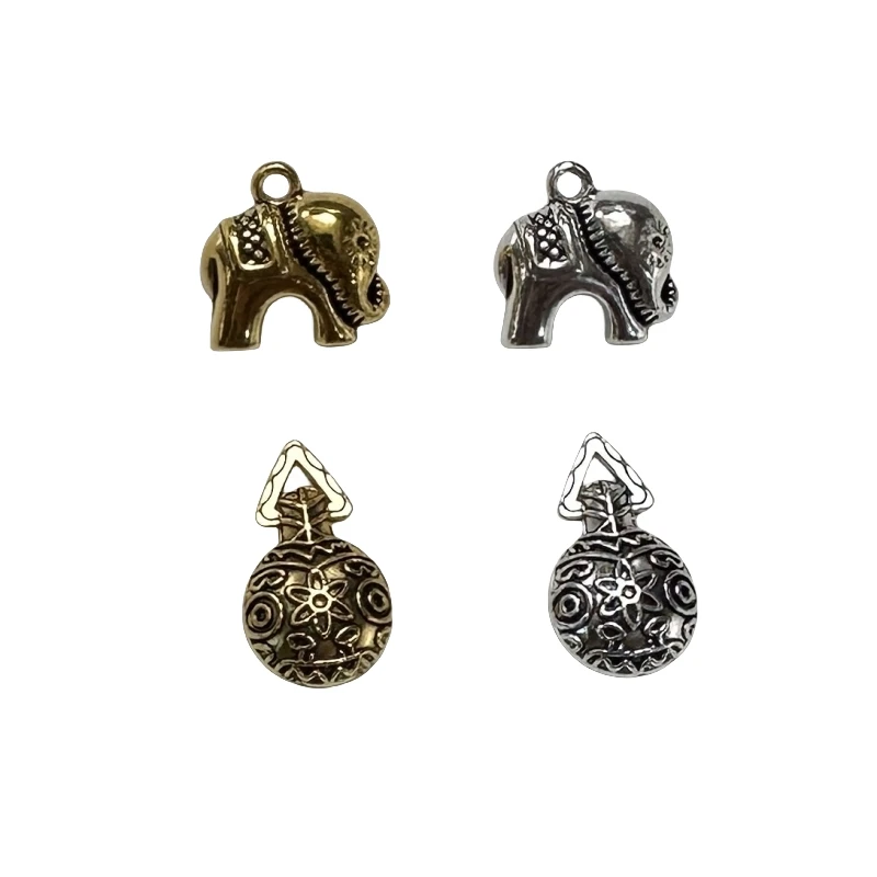 10pcs 2 Style Animal Series Tibetan Silver Elephant Pendant DIY Handmade Beaded Bracelet Necklace Connector Accessories