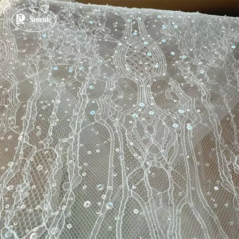 3M Hochwertige geometrische Muster, funkelnde Pailletten, Perlenstickerei, Hochzeitskleid, Brautspitze, Stoff. DIY-Nähzubehör – Detail 4