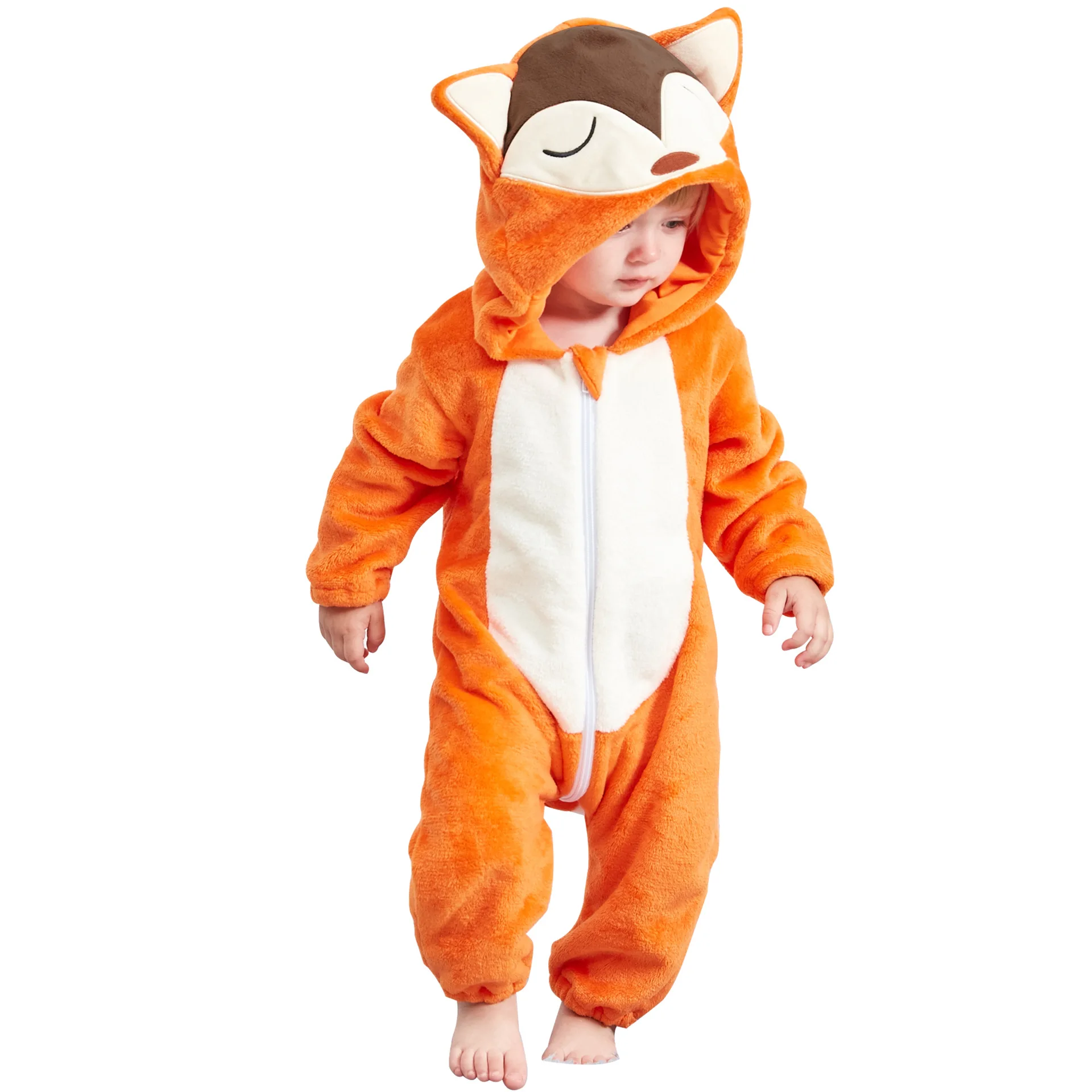 Kids Baby Jumpsuits Animal Fox Cosplay Growings Costume Toddler Winter Flannel Jumpsuits Holloween Party Cosplay