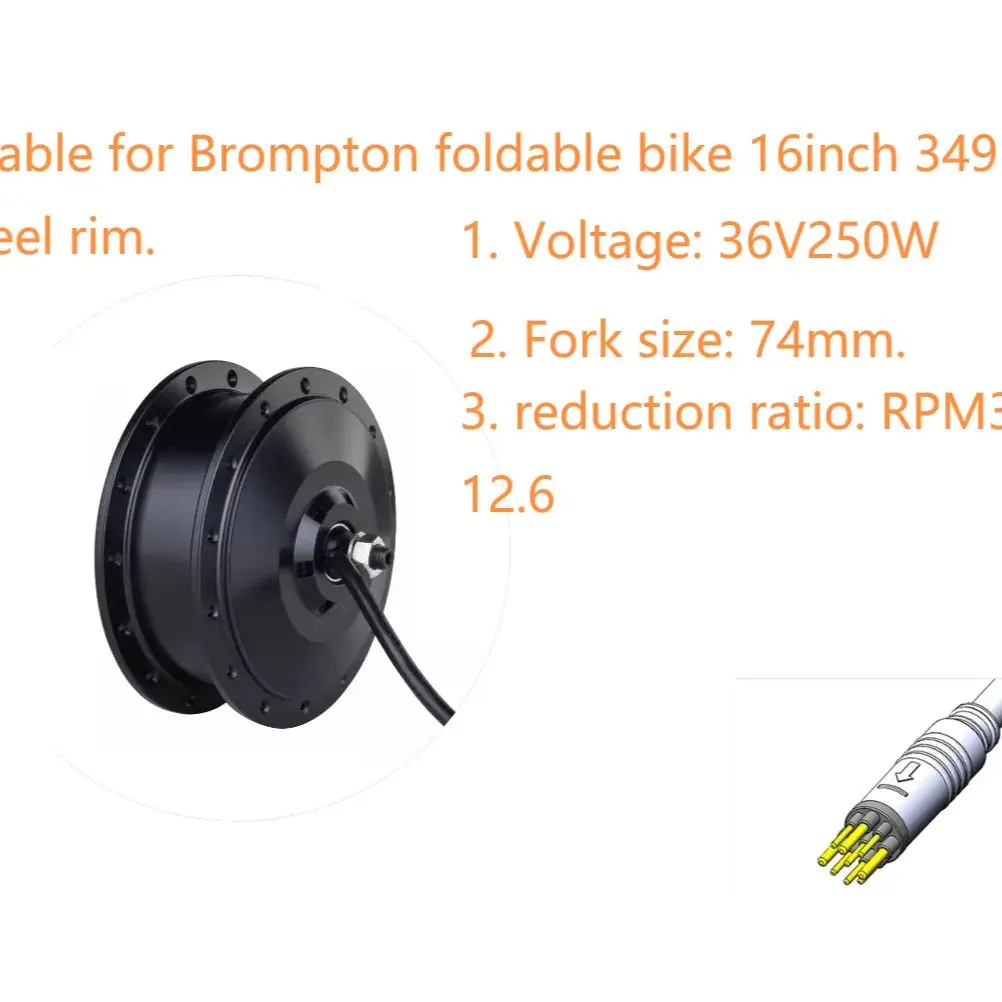 Suitable for Electric brompton Bike Motor AKM 36V 250W Front Gear Hub Motor 74mm Motor 16inch 349wheel Rim