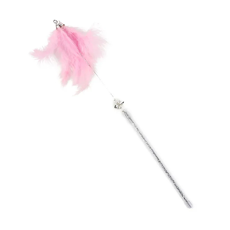 Feather Cat Teaser Wand with Bell, Interactive Kitten Play Toy, Long Stick Tease Wand for Cats Self-entertainment and Daily Fun