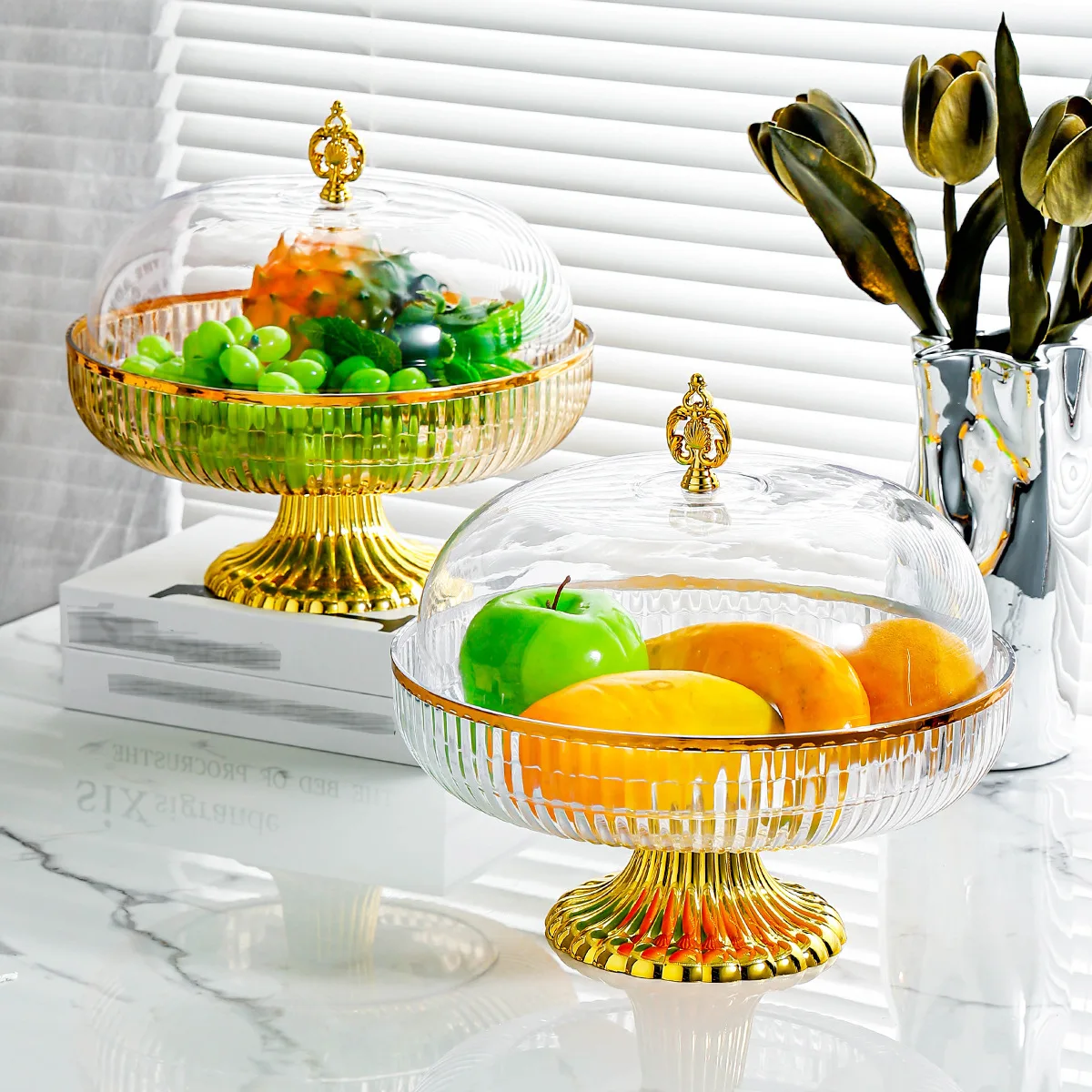 

European Plastic Fruit Tray Cake Dish Dessert Tray Household With Cover Dried Fruit Tray Tall Foot Creative Thickened Big