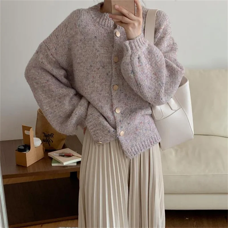 Neploe Vintage Soft Glutinous Colorful Dotted Sweater Coats Femme 2024 Autumn Winter Loose Korean Style Unique Knitted Cardigan