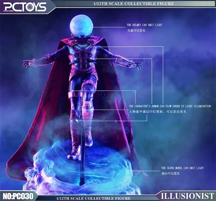 Auf Lager PCTOYS PC030 Sammlerfigur im Maßstab 1:12, Mysterio Quentin Beck Magier, komplettes Set, 6-Zoll-Actionfigur, Modellspielzeug, Geschenke
