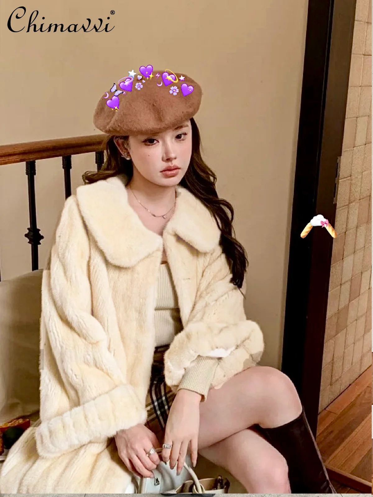 خمر اليقطين كم معطف فرو المنك سترة شتاء 2025 موضة جديدة الراقية سميكة الدافئة أنيقة المرأة معطف الفرو