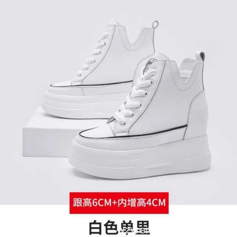 Autumn High Platform Sneakers 10CM High Heels Women Thick Sole Ankle Boots Leather Wedge Winter Casual Shoes black Boots
