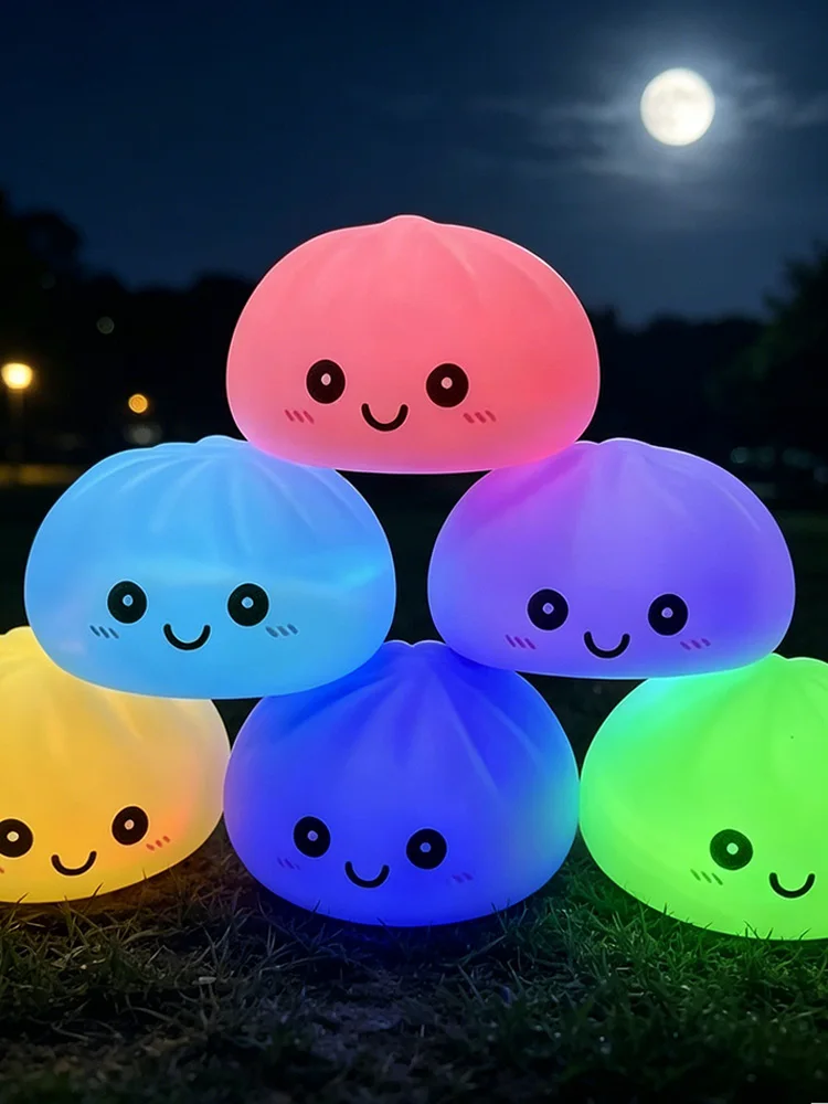 Ästhetisches LED-Nachtlicht in Brötchenform, weiches Silikon-Squishy-Spielzeug, leuchtende Lebensmittel-Dekoration, sensorischer Stresskiller, süßes Geschenk für Kinder & Erwachsene