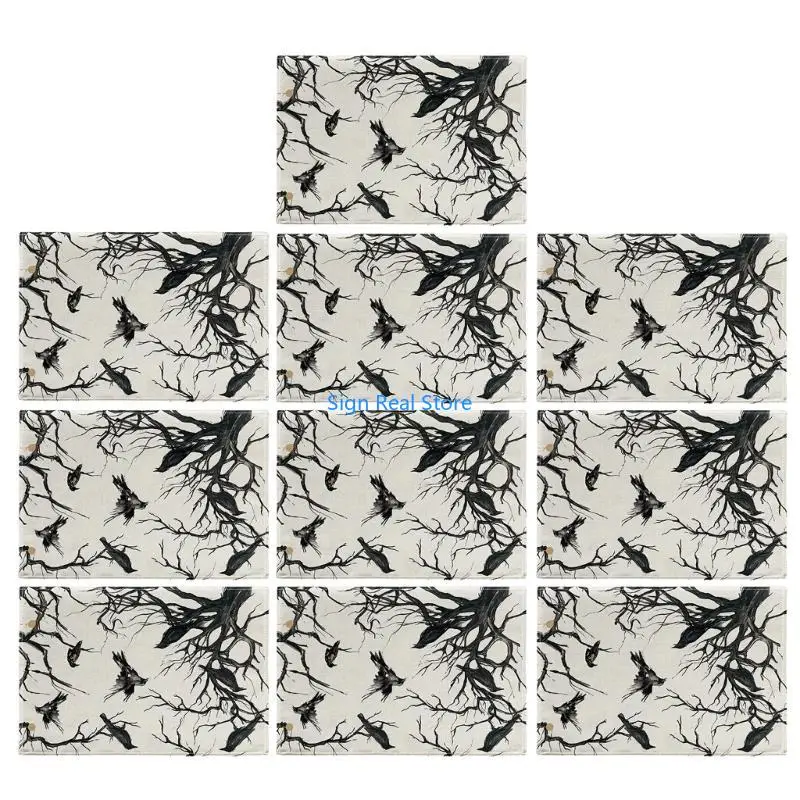 

Halloween Themed Crow Dining Mats for Home and Restaurant Table Protect 41XB
