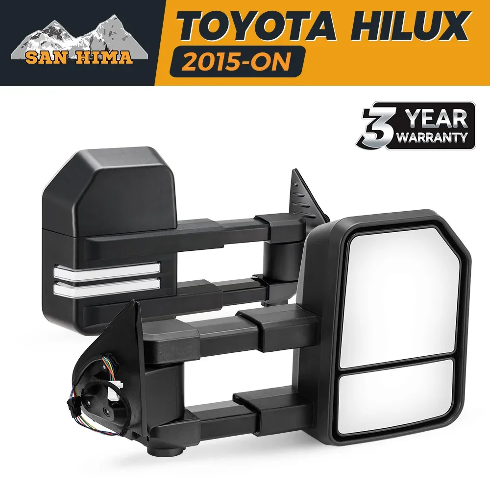 Black Turn Signal Light Caravan Extendable Side Towing Mirrors For Toyota Hilux 2015+