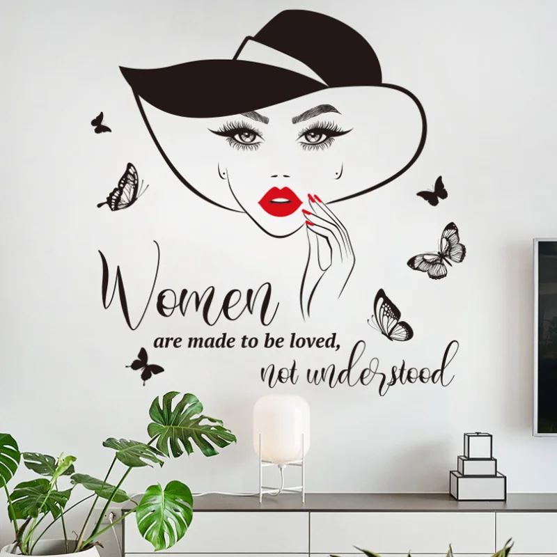 Straw Hat Girl English Wall Sticker Bedroom And Living Room Decoration Self Adhesive Sticker Removable Waterproof Antifouling