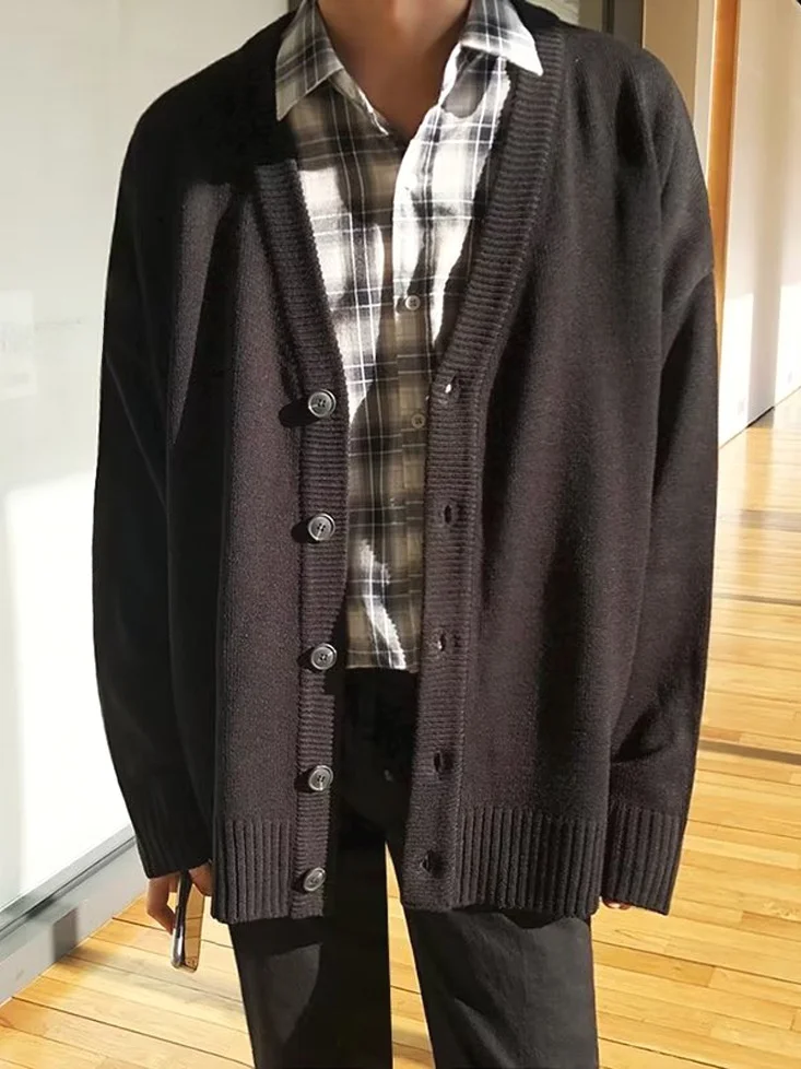 

Loose Men's Knitted Cardigan Big V-Ne Open-irt Sle Soft European Faion Casual Wear Autumn Thin Long Sve Wool Sweater