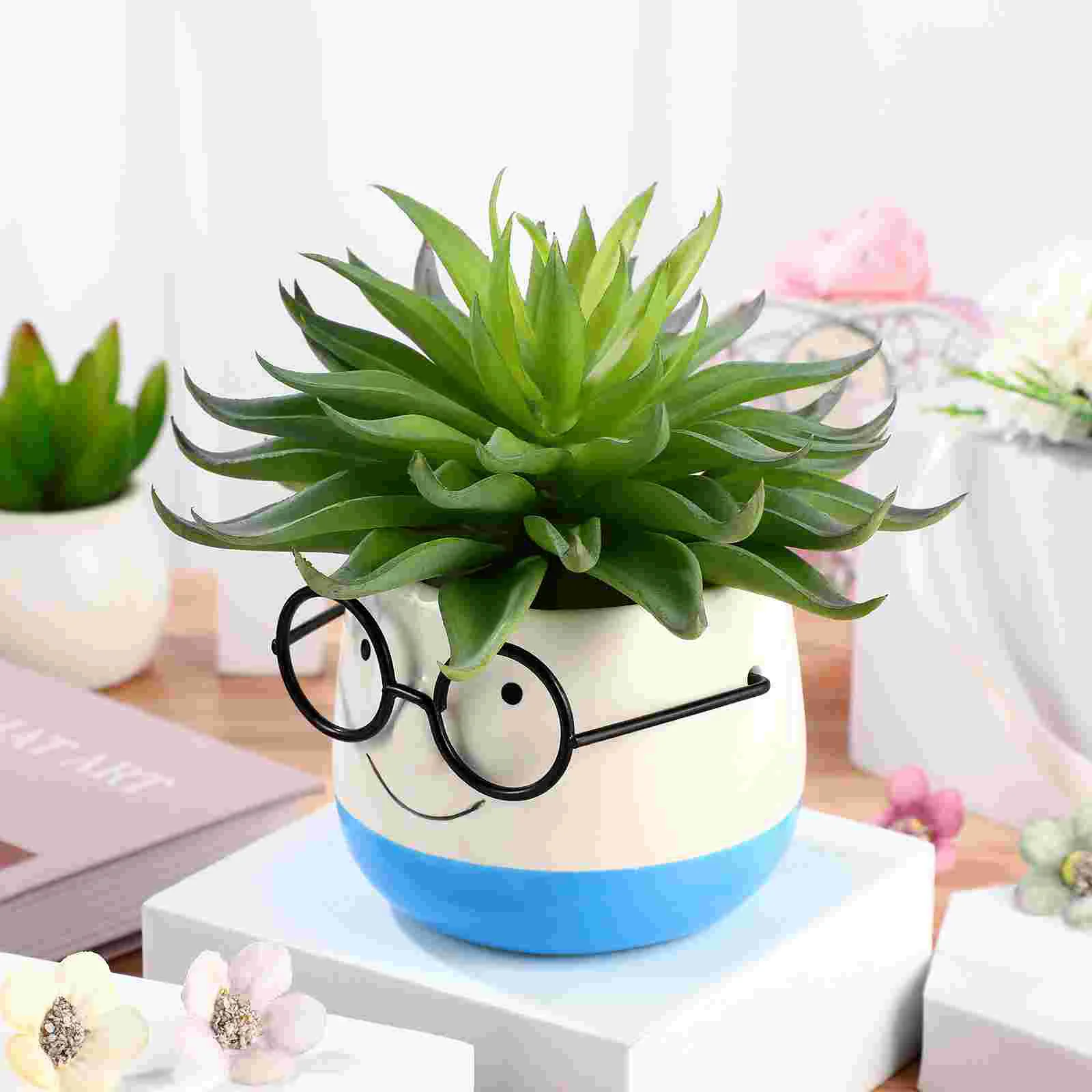 Creative Flower Pot Glasses Decorative Flowerpot Succulent Planting Container Decor for Office Home Desk