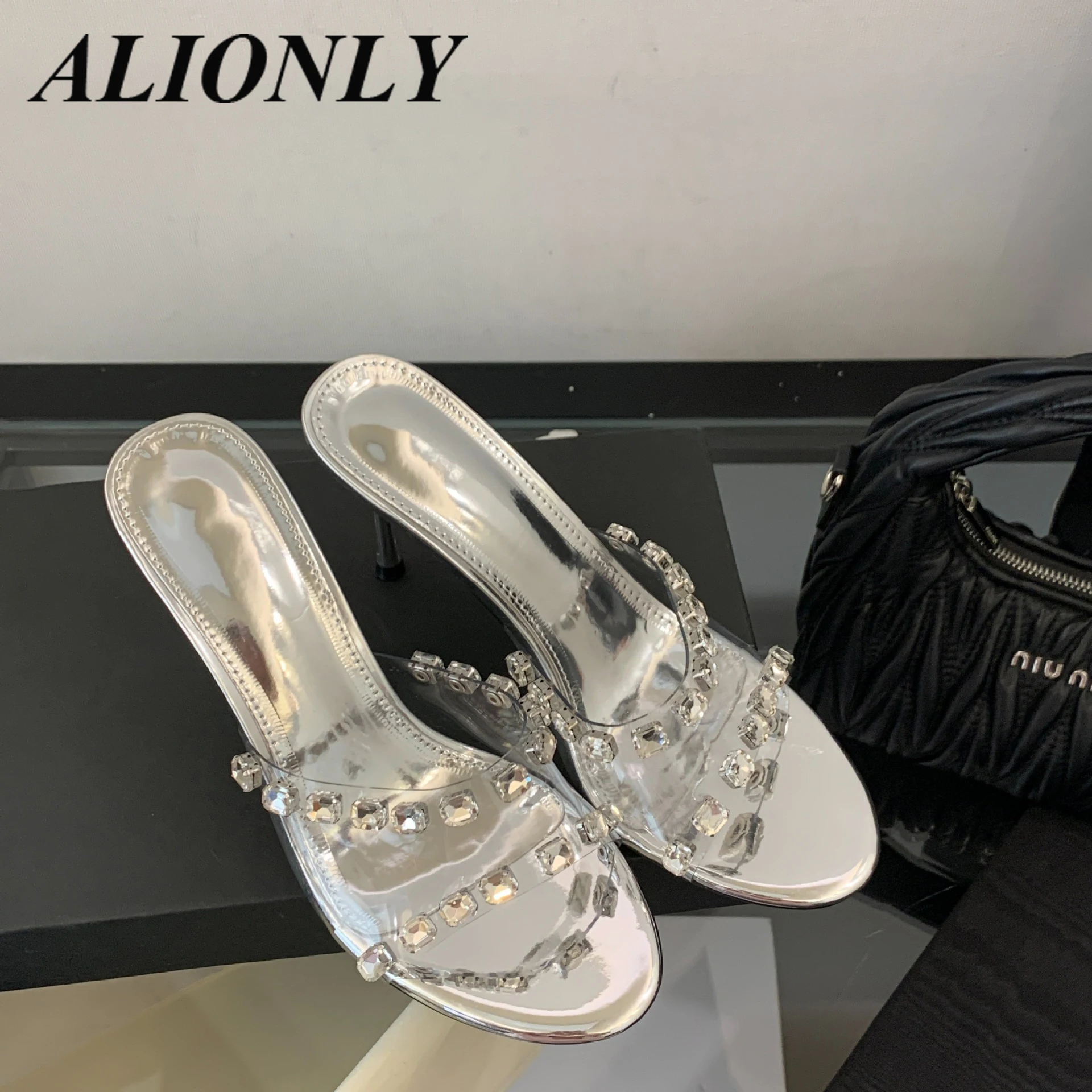 

Alionly/2023, новые летние тапочки на тонком низком каблуке, женские модные сандалии с квадратным носком, шлепанцы, женские шлепанцы