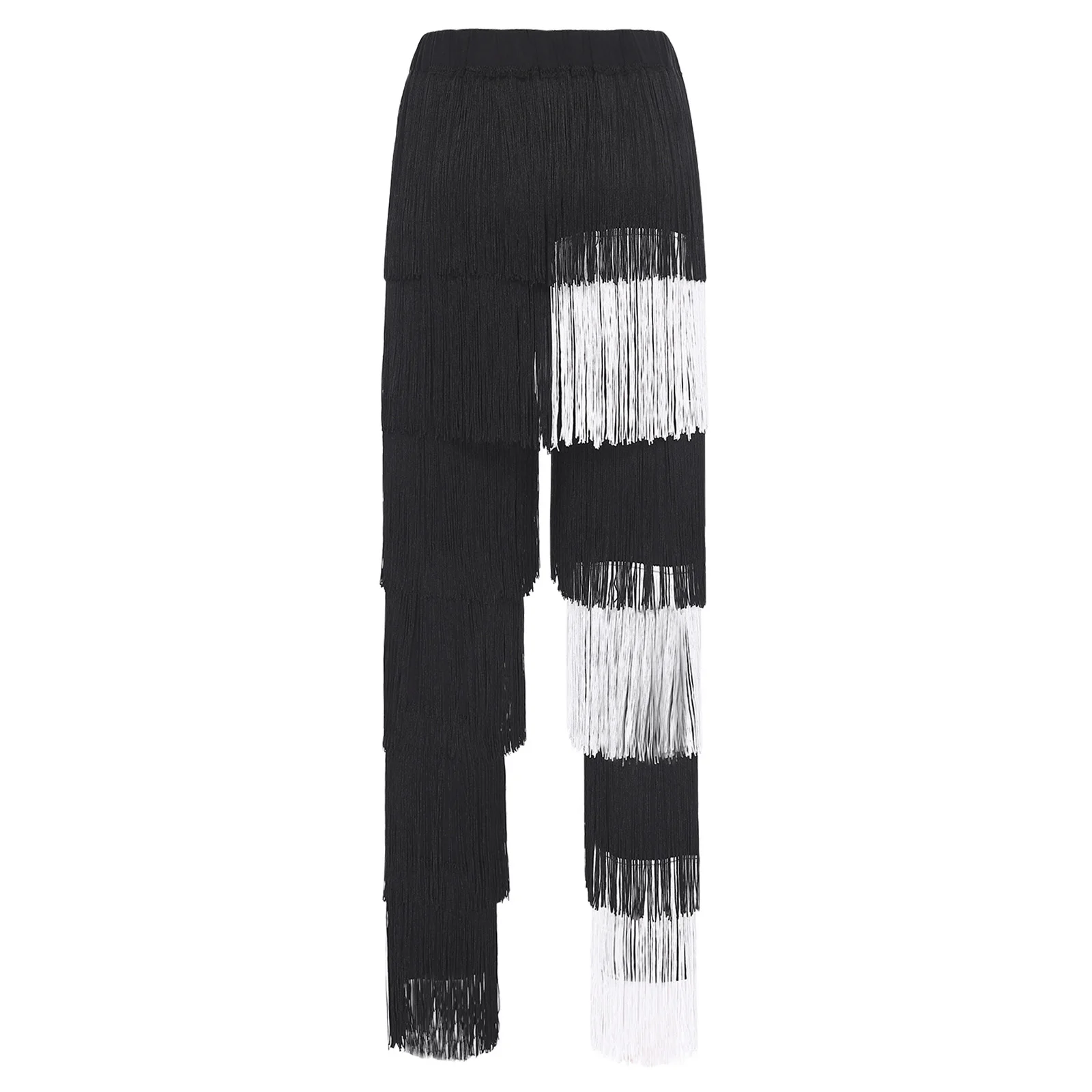 Mulheres dança latina calças elásticas cintura alta contraste cor borla calças para jazz barriga chacha tango rumba dança desempenho