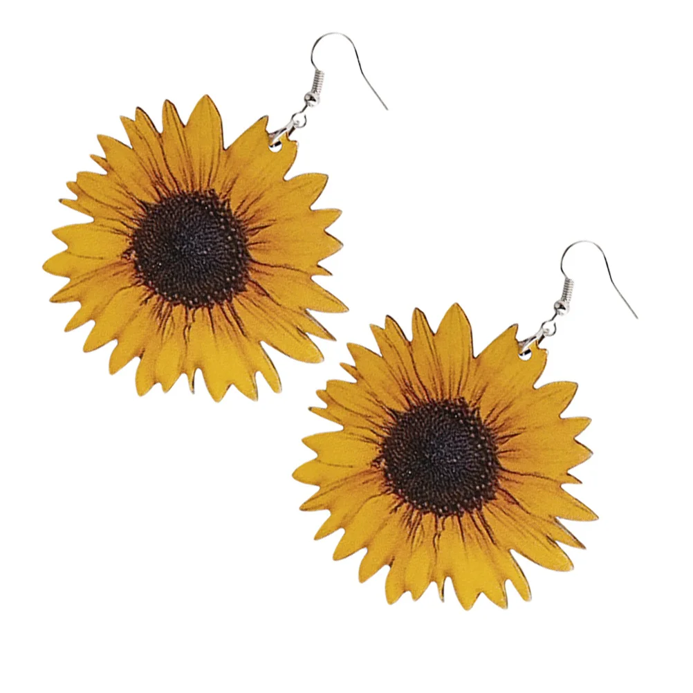 Sunflower Earrings Woman's Simple Studs Vintage Women Popularity Jewelry Fashion Alloy Wooden Creative Decors Miss