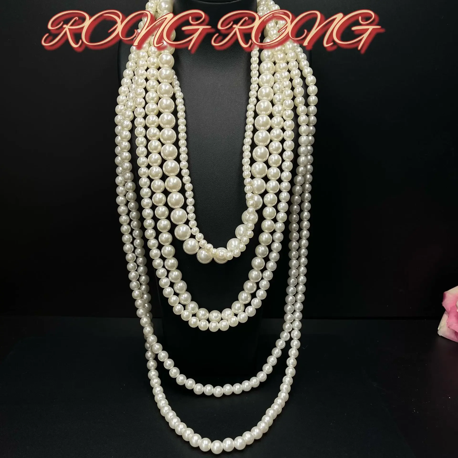 Middle-aged European and American Exaggerated Multi-layered Acrylic Pearl Necklace Light Luxury Retro High-end Long Necklace