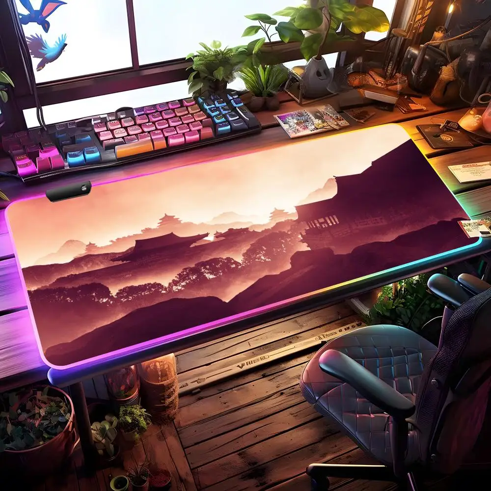 Japan Artistic Fuji Mouse Pad RGB Gaming Mouse Pad Desk Mat HD Gamer Large LED Light XXL MousePads