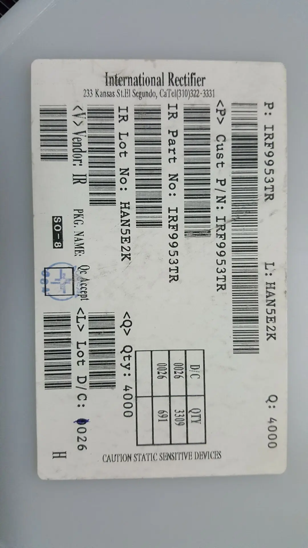 

40PCS/IRF9953TRPBF Brand new and original in stock