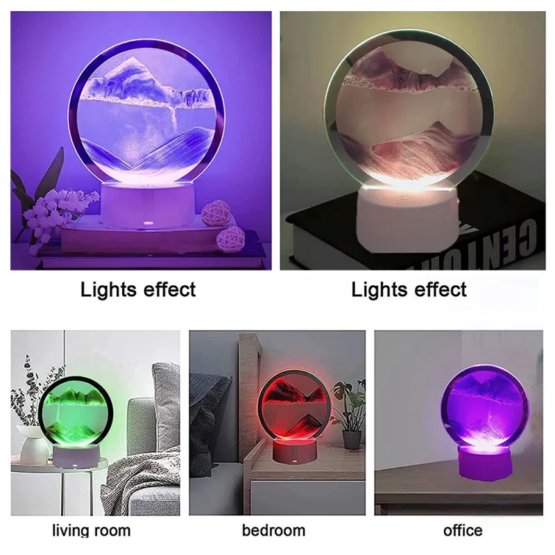 Creative Quicksand Painting 3D Three-Dimensional Colorful Small Night Light Dynamic Hourglass Decor Light Bedroom Table Light