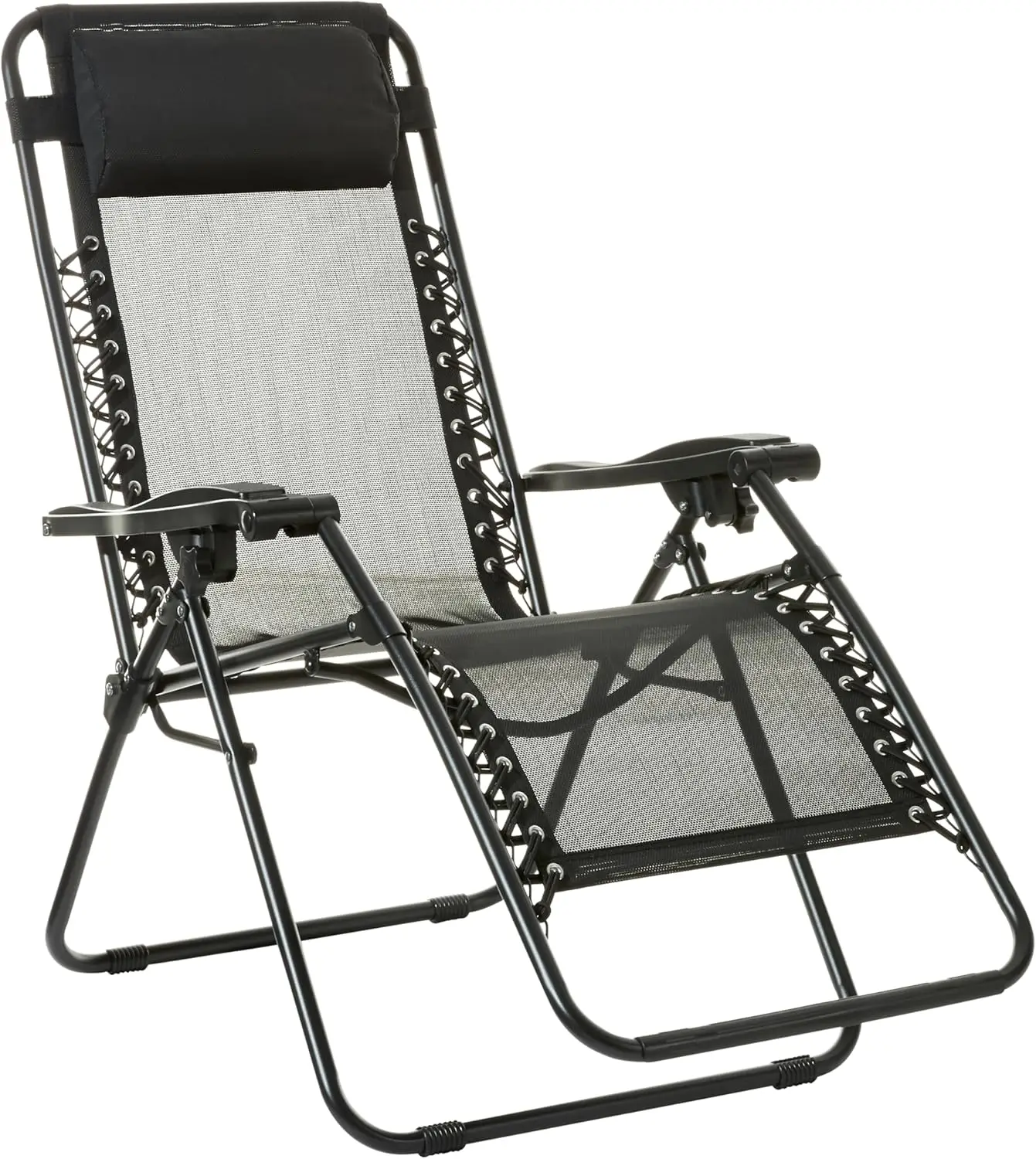 

Outdoor Textilene Adjustable Zero Gravity Folding Reclining Lounge Chair with Pillow, 26", Black