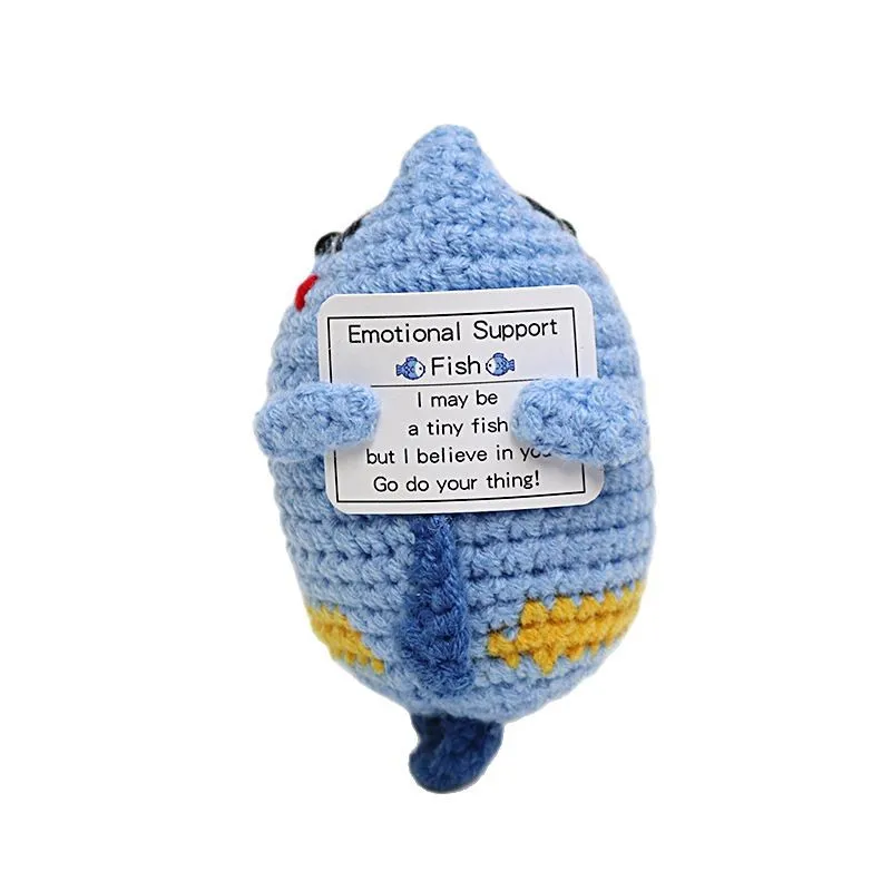 Handmade Knitted Fish Doll Desktop Ornament Home Room Decor Funny Emotional Support Positive Energy Turtle Doll With Card Gifts