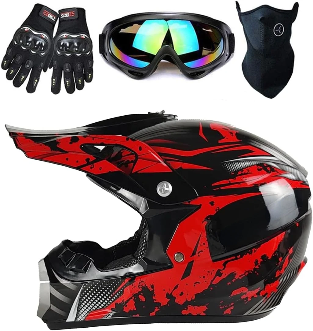 

DOT Youth Motocross Helmet, Unisex Off-Road Dirt Bike ATV BMX MX Downhill Street Ride Motorcycle Helmet Goggles Gloves Mask