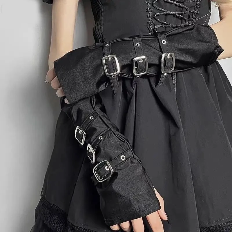 Y2k Punk Rock Rivet Fingerless Mittens Scene Emo Cosplay Harajuku Techwear Glove Unisex Gothic Sexy Black Half Fingerless