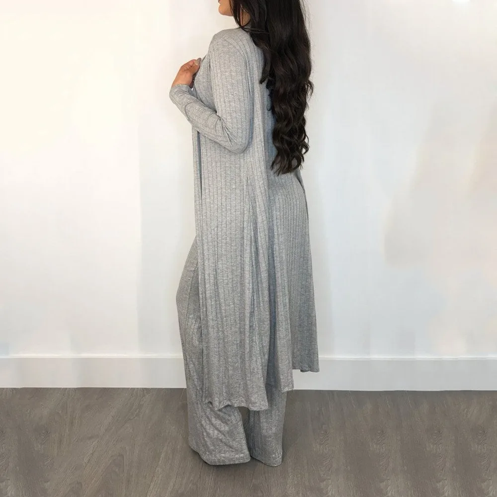 Модный комплект из трех предметов, женские широкие брюки, женский костюм из трех предметов, кардиган, накидка, пальто, длинный плащ, зимняя одежда знаменитостей