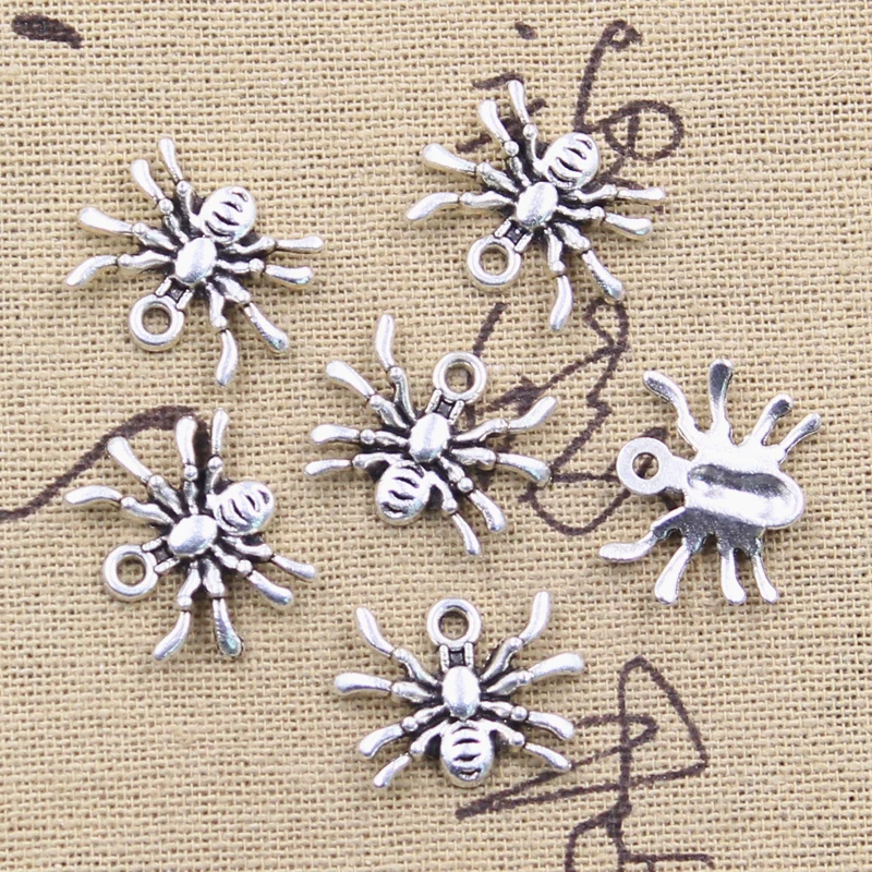 20pcs Charms Vampire Dracula Halloween Spider 15x19mm Antique Silver Color Pendants Making DIY Handmade Tibetan Finding Jewelry