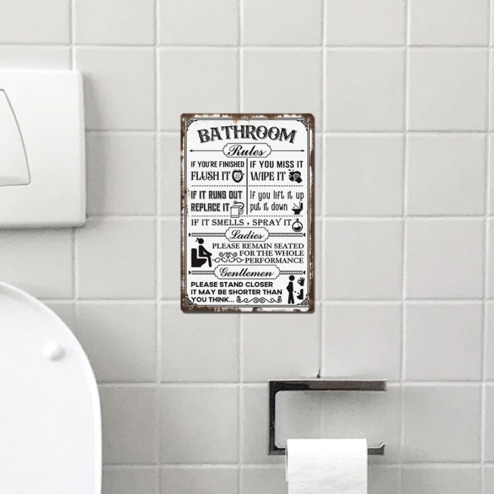 1Pc Putuo Decor Vintage Bathroom Metal Tin Sign - Witty Bathroom Rules Wall Art, Rustic 2D Flat Design, 19.81 X 29.97cm , Perfect Home Bathroom Decor, Bathroom Decorations and Accessories
