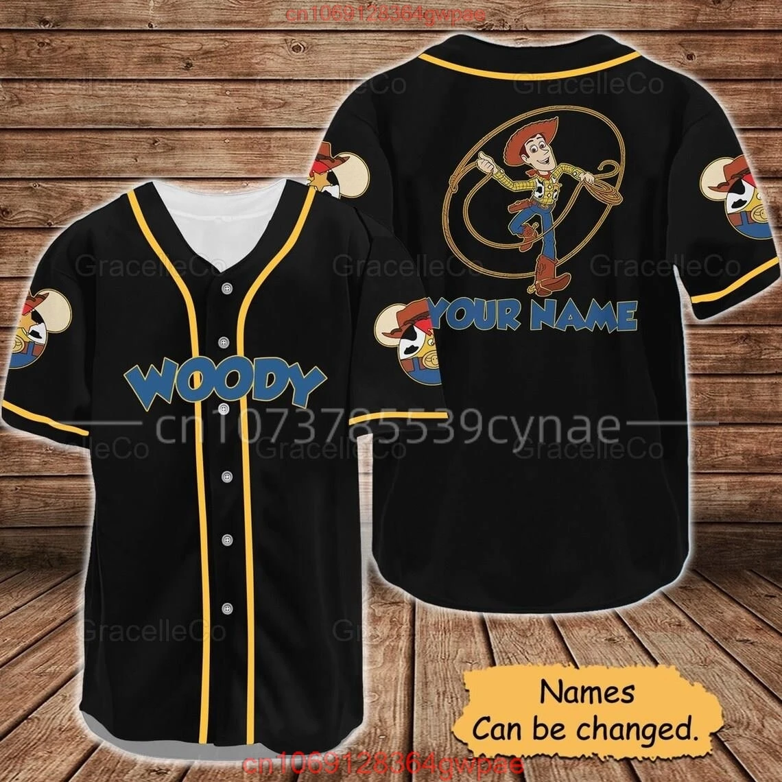 New Disney Brand Toy Story Woody Streetwear Summer Beach Party Men's Free Customized Short Sleeve Baseball Jersey