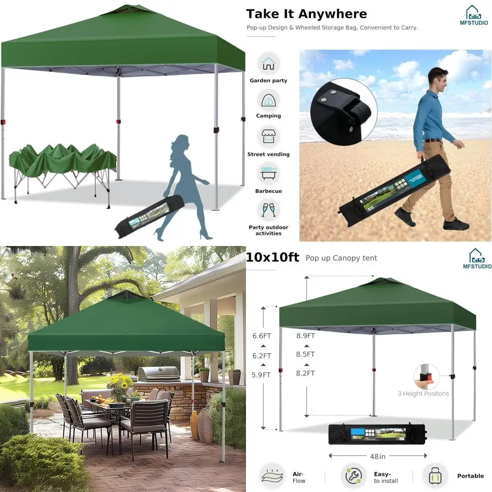 

Portable Waterproof 10x10 Canopy Tent with Sun Shade, Ideal for Patio, Beach, and Outdoor Events, Easy Setup Screened Shelter
