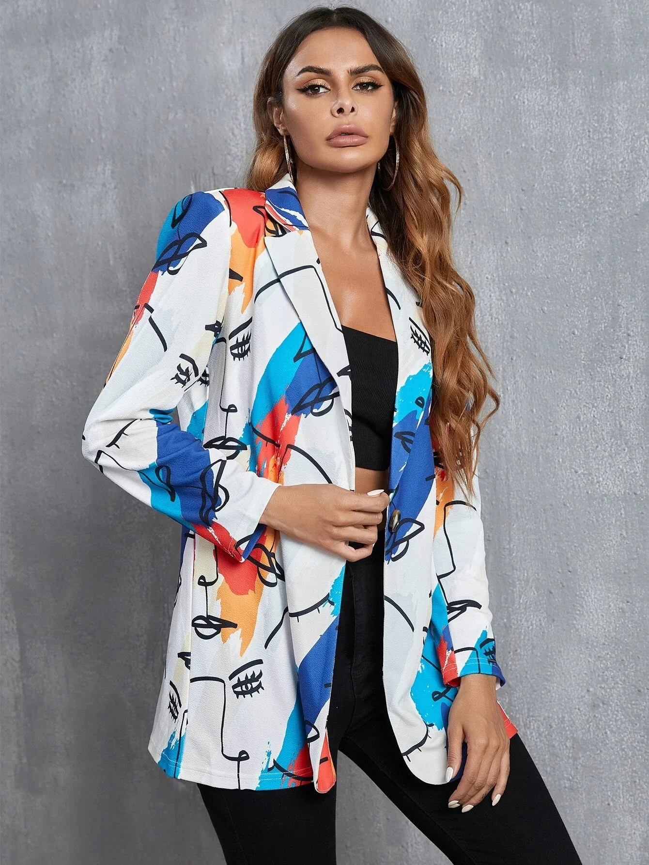 Chaqueta pequeña informal para mujer, Blazer con estampado sin colocar, ropa de moda, otoño e invierno, 2023