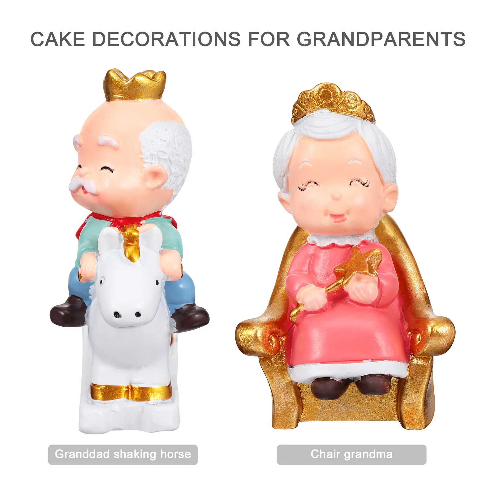 

1Pcs Gold Wedding Theme Grandparents Cake Topper Resin Hand Painted Decorative Ornament for Valentine Day Wedding Party Desktop