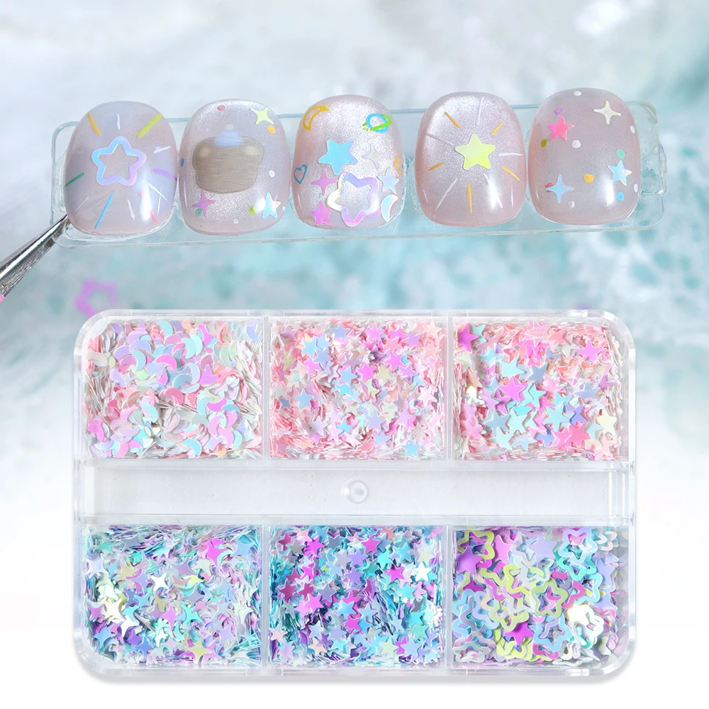 Accessoires pour ongles scintillants étoiles et lunes irisées, décorations sirène, fournitures de nail art à paillettes pour professionnels, flocons, pièces pour ongles Y2K