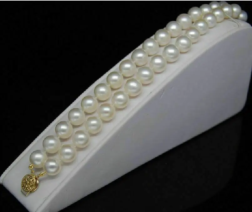 Double Strand South Sea AAA 8-9mm White Women's Pearl Bracelet 7.5-8 14K Gold Buckle -