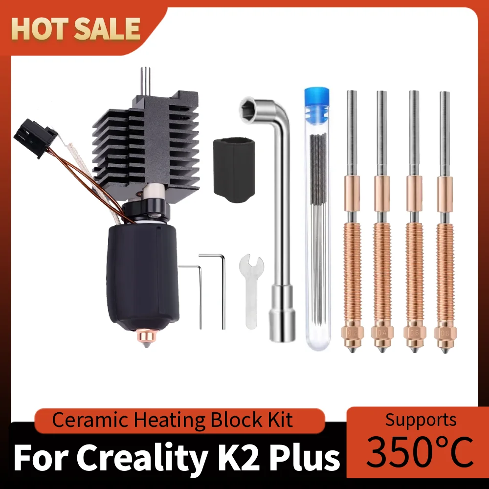 

Oficial Creality K2 Plus Ceramic Heating Block Kit, with 0.4mm Quick Swap Nozzle, Silicone Cover, Cleaning pin and Allen Key