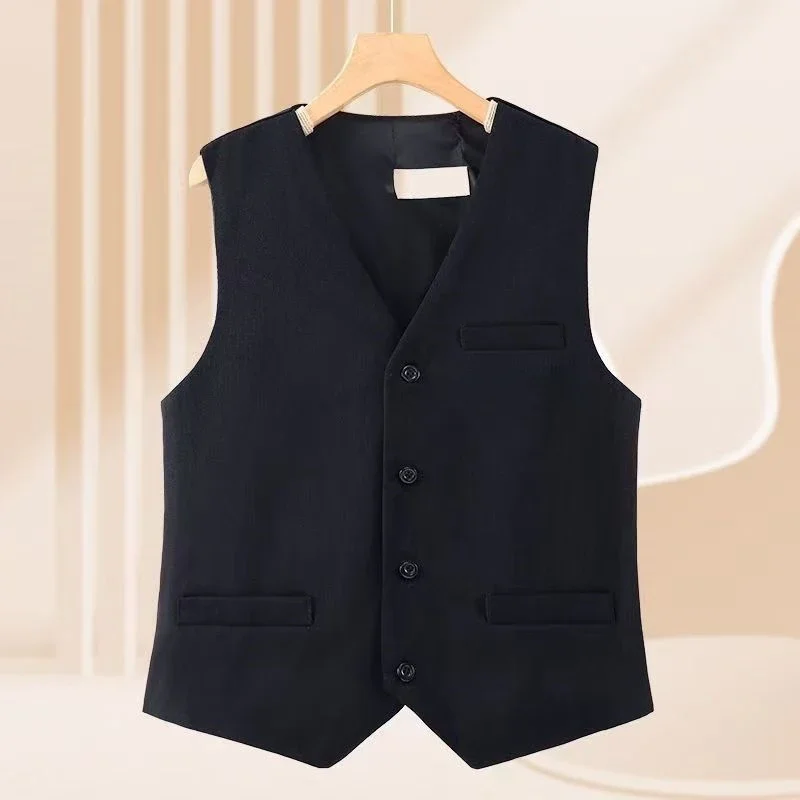 2025 New v-neck sleeveless vest single-breasted women  elegant clothes for formal business style retro office women top