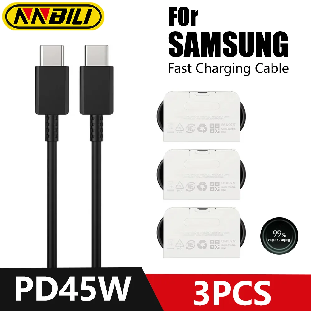 NNBILI 3PCS PD 45W USB C Cable For Samsung S22 S21 FE S23 Ultra Super Fast Charging A52 A53 A54 5G Note20 Uitra 25W Type C Cable